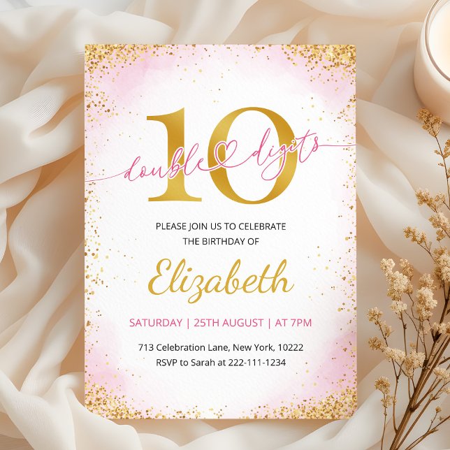 Invitation Double Digits Girl 10th Birthday  (Créateur téléchargé)