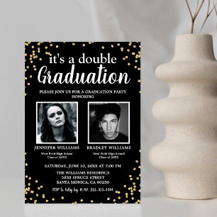 Invitation Double Diplôme Deux Diplômés en Photo