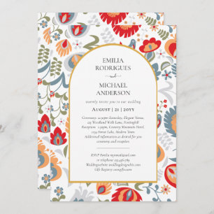 Invitation Double face BILINGUAL Mariage Folk Fleurs d'art fo
