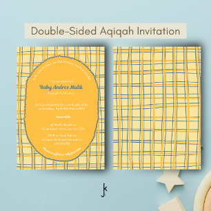 Invitation Double face clair jaune vif carreau dessin à la ma