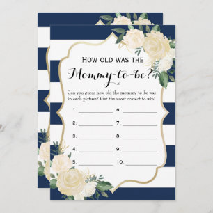 Invitation Double face Floral Navy Baby shower Games