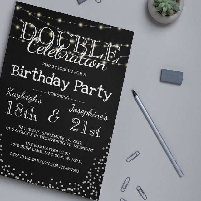 Invitation Double fête d'anniversaire élégante (Créateur téléchargé)