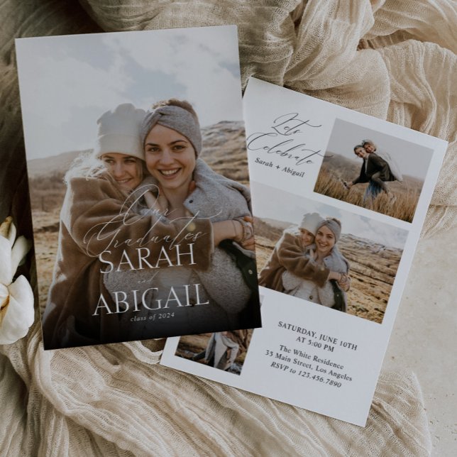 Invitation Double fête moderne Photo Graduation Party (Créateur téléchargé)