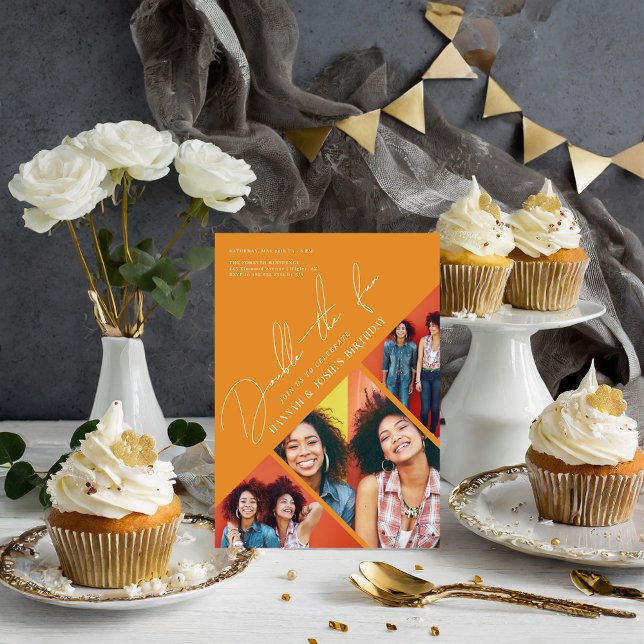 Invitation Double Fun | Anniversaire Conjoint Moderne (Créateur téléchargé)