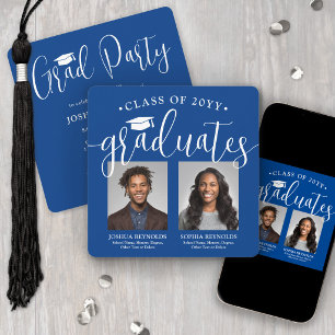 Invitation Double Graduation 2 Photos Royal Blue Joint Party