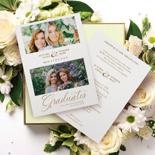 Invitation Double Graduation Chic Gold 2 Photos Script modern
