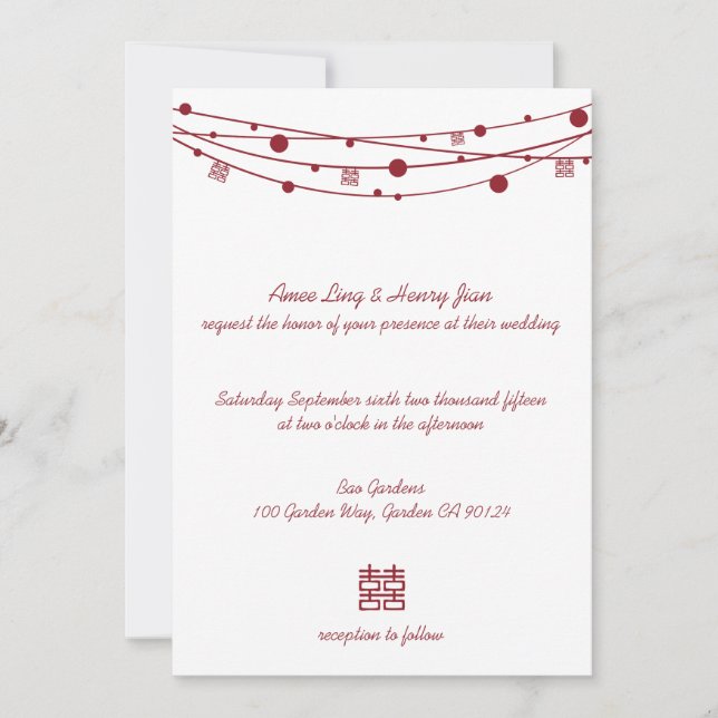 Invitation Double Happiness Lanterns Un mariage chinois invit (Devant)