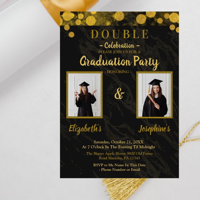 Invitation Double joint Celebration Graduation Party 2 photos (Créateur téléchargé)