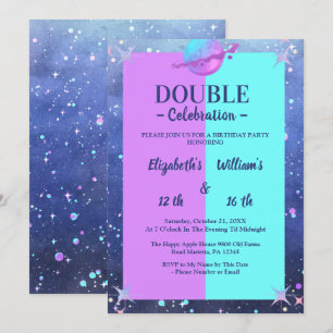 Invitation Double Joint jumeau espace anniversaire garçon fil