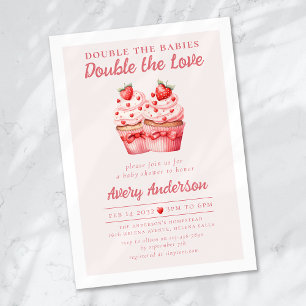 Invitation Double le Baby shower jumeau Love Pink Cupcake