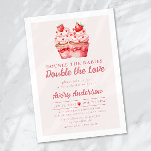 Invitation Double le Baby shower jumeau Love Pink Cupcake