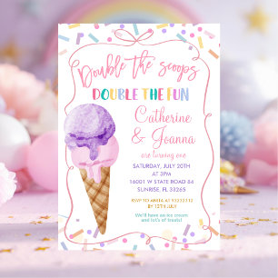 Invitation Double les boules Double Fun Birthday Ice Cream
