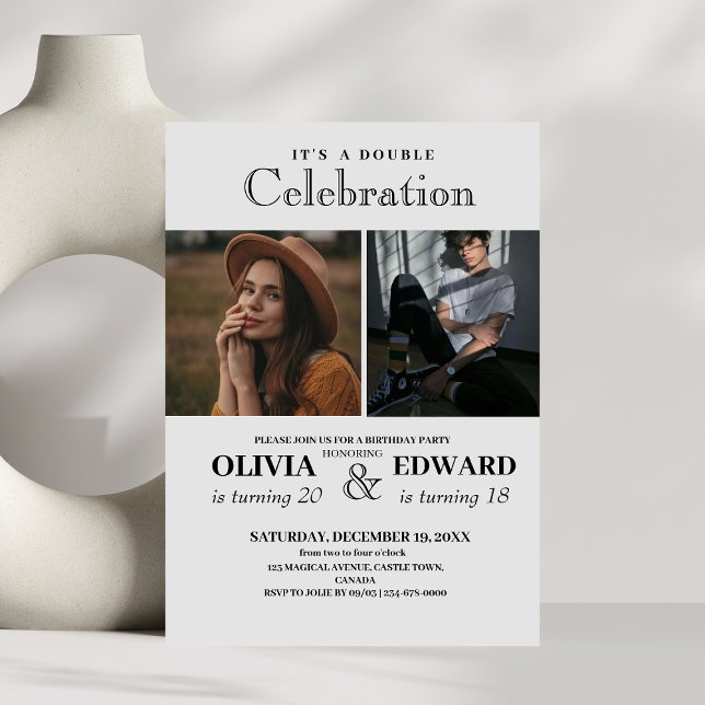 Invitation Double minimaliste blanc et noir (Créateur téléchargé)