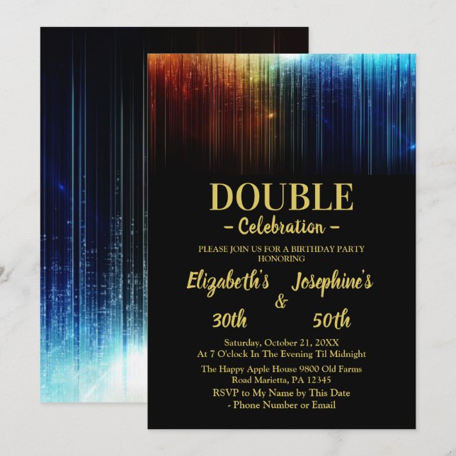 Invitation Double mixte adulte coloré fête d'anniversaire (Devant / Derrière)