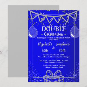 Invitation Double mixte adulte fête d'anniversaire   Argent b