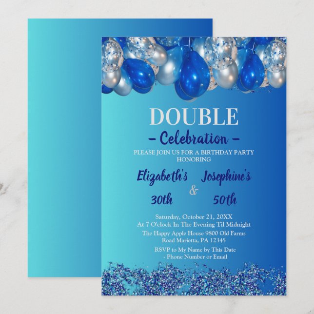 Invitation Double mixte adulte fête d'anniversaire | Ballons  (Devant / Derrière)