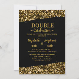 Invitation Double mixte adulte fête d'anniversaire | Or noir