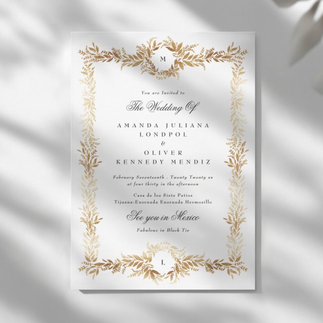 Invitation double monogramme or mariage cadre botanique (Créateur téléchargé)