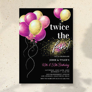 Invitation Double Rose et Or Ballon Joint Anniversaire