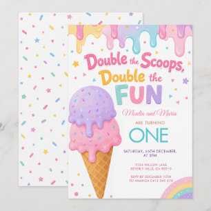 Invitation Double Scoops Double Fun Anniversaire Jumeaux
