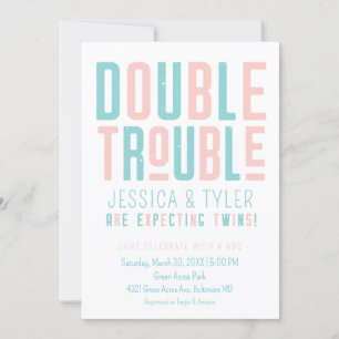 Invitation Double Trouble Twin Boy/Girl Baby shower