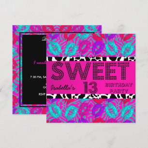 Invitation Douce 13 13e Anniversaire Lèvres Vache Violet Rose