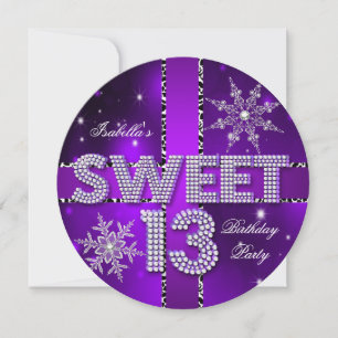 Invitation Douce 13 13e Anniversaire Violet Hiver Wonderland