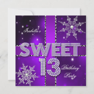 Invitation Douce 13 13e Anniversaire Violet Monde Hivernal Me
