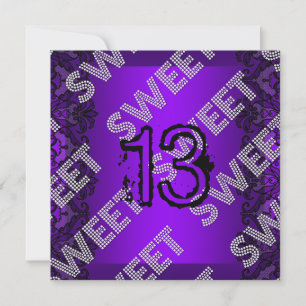 Invitation Douce 13 13e anniversaire Violet Noir Dentelle Gru