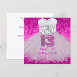 Invitation Douce 13 Fête d'anniversaire de 13 ans Filles Rose