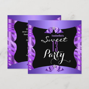 Invitation Douce 13 Mignonne Zèbre Violet Noir Fête d'anniver