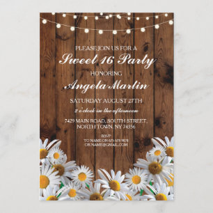 Invitation Douce 16 Anniversaire Fête Daisy Wood Lights Invit