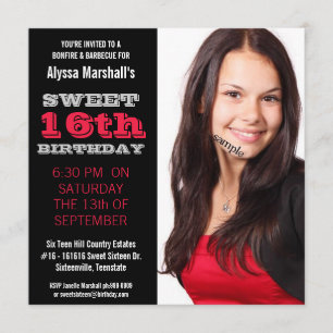 Invitation Douce 16 Anniversaire Mood Black and Red