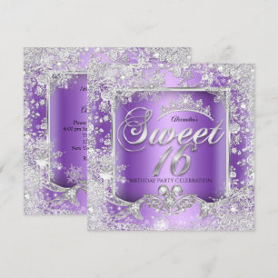 Invitation Douce 16 Couronne Violet Argent Hiver Merveilleux