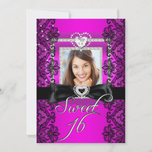 Invitation Douce 16 Douce Seize Rose Noir Dentelle Photo