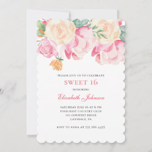 Invitation Douce 16 invitation. Fleurs roses 16e anniversaire