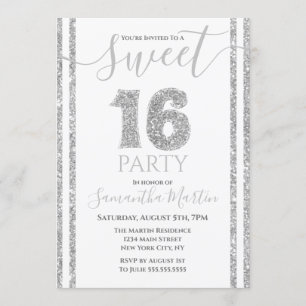 Invitation Douce 16 Parties scintillant aux Faux d'argent ray