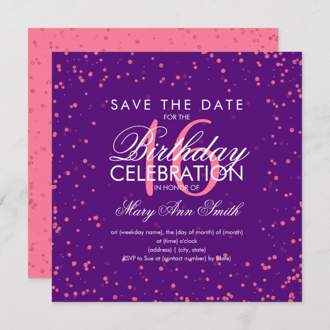 Invitation Douce 16 points de Parties scintillant Rose Gold P (Devant / Derrière)