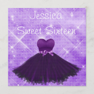 Invitation Douce 16 robe violette Parties scintillant d'argen