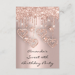 Invitation Douce 16e anniversaire Rose de fête Drips Coeurs É