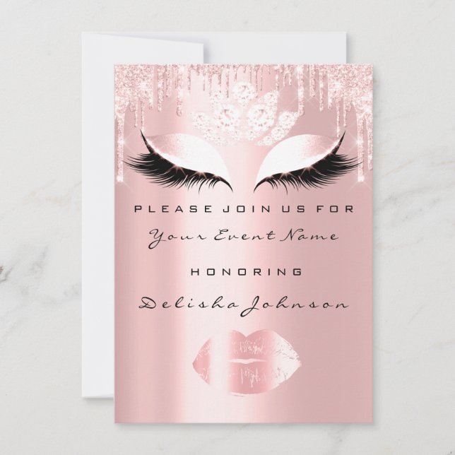 Invitation Douce 16e gouttes rose Quinceanera Party Princesse (Devant)