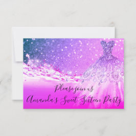 Invitation Douce 16e Parties scintillant rose Fuchsia robe d'