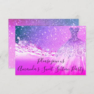 Invitation Douce 16e Parties scintillant rose Fuchsia robe d'