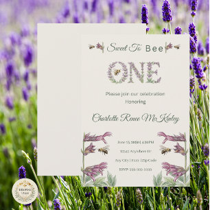 Invitation Douce Abeille Un 1er Anniversaire Aquarelle Lavand