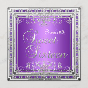 Invitation Douce Anniversaire 16 Ans Fille Adolescente Violet