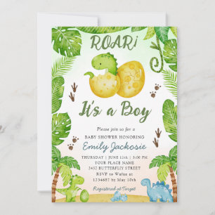 Invitation Douce aquarelle de dinosaure Verdure Garçon Baby s