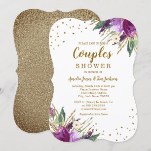 Invitation Douce Aquarelle Fleurs Violettes et Or pour la Dou