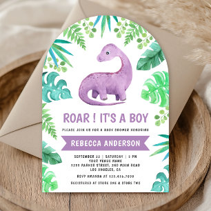 Invitation Douce Arche de Dinosaure Bleu et Violet pour Baby 