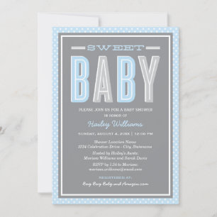 Invitation Douce Baby Blue Gray Bold Type Baby Boy Shower
