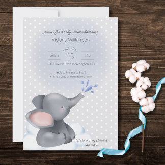 Invitation Douce Baby Éléphant Baby Shower